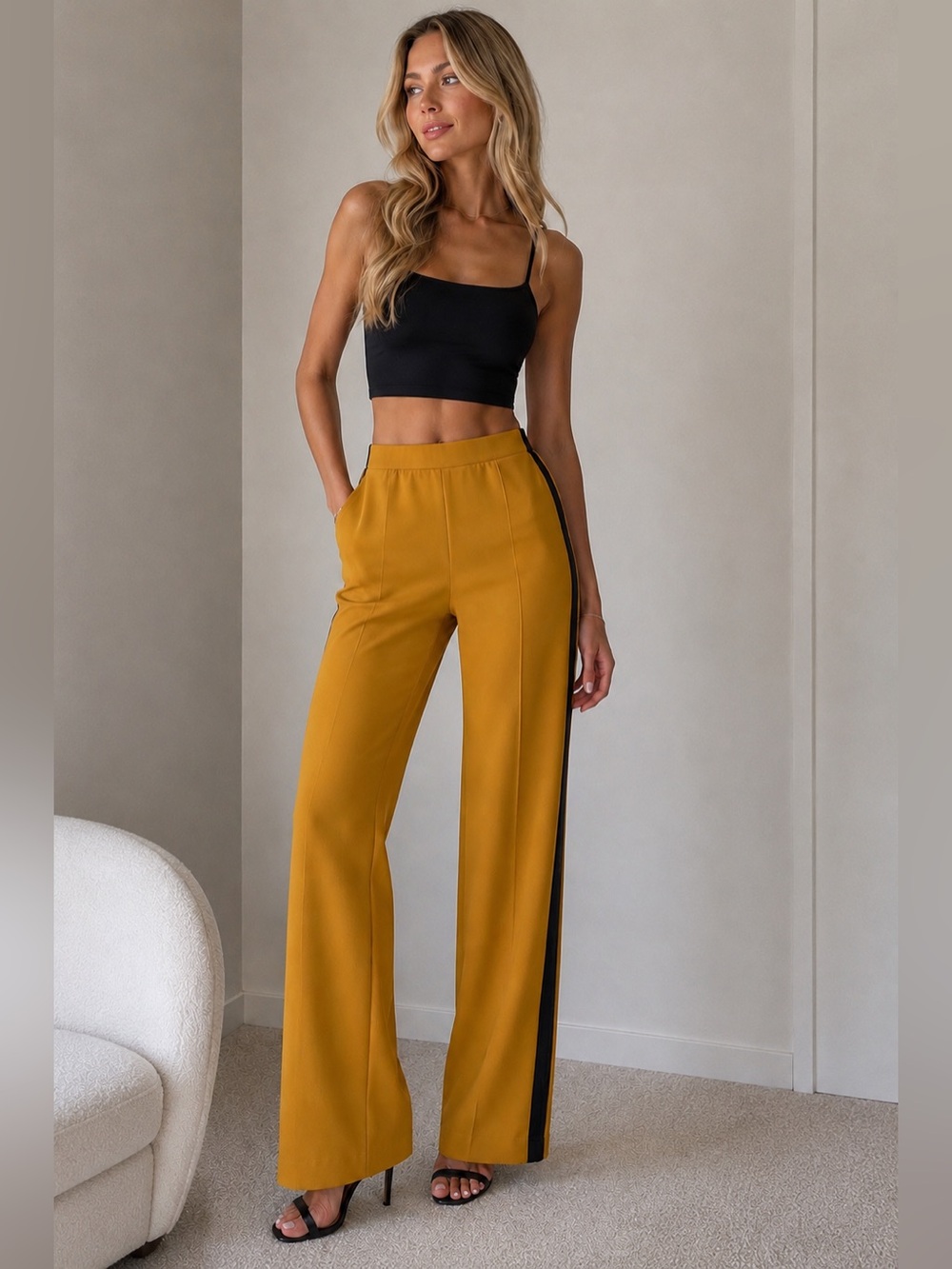 Zara Trafaluc Mustard Yellow Side Stripe Elastic Waist Pants – Size S